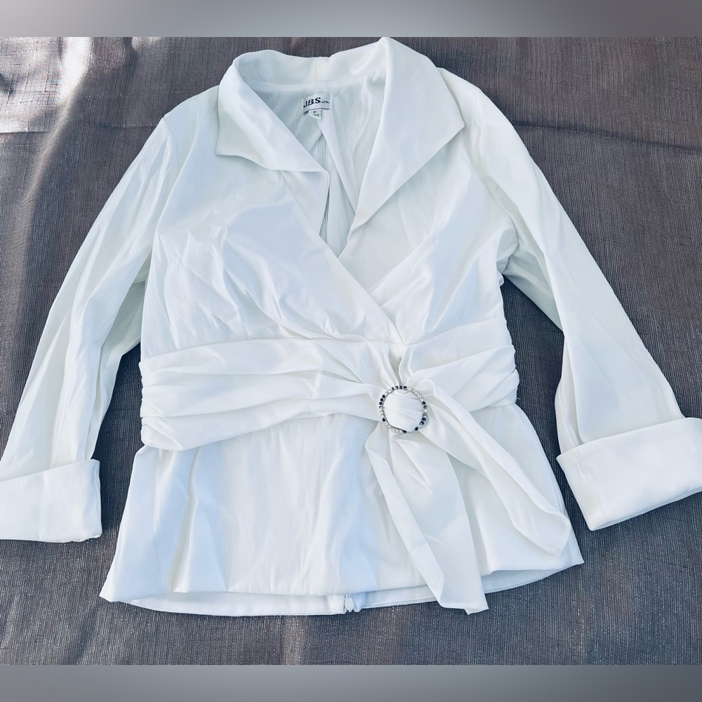 White Wrap Blouse with Buckle Waist